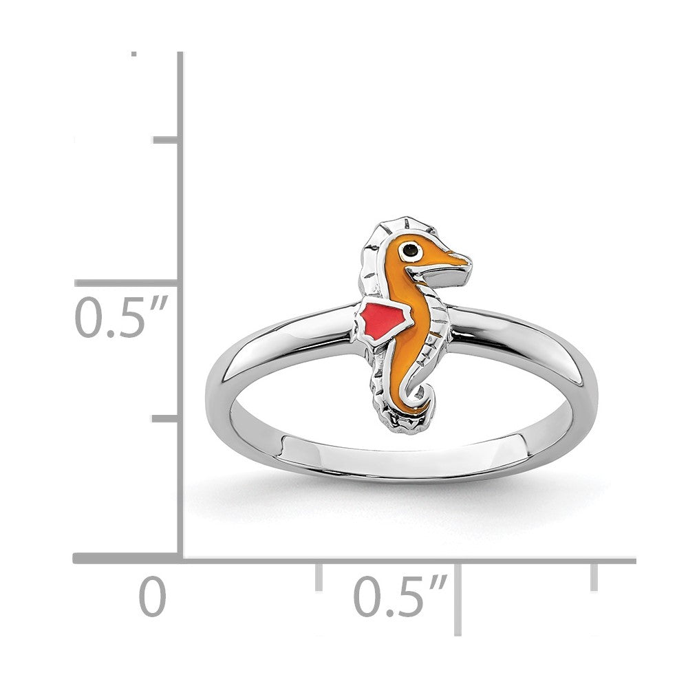 Sterlingsilber Rhodiniert Childs Emailliert Seepferdchen Ring (size 3 Nur)