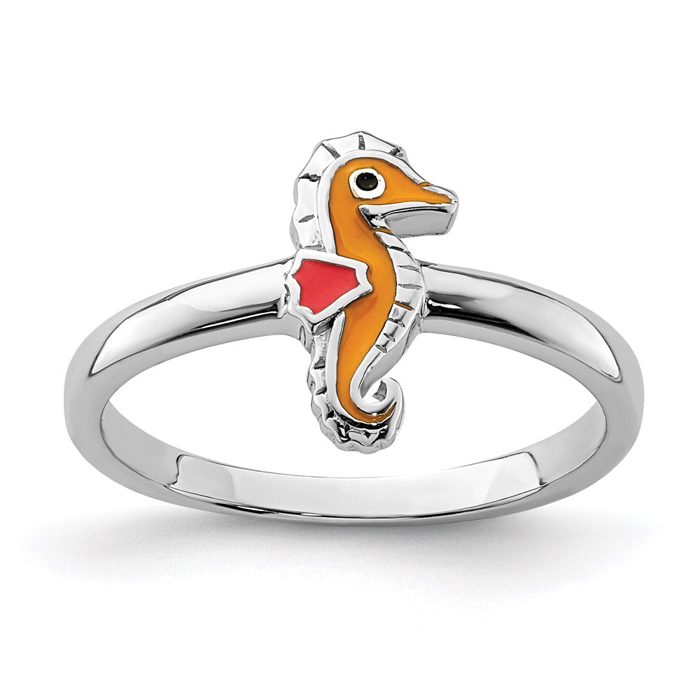 Sterlingsilber Rhodiniert Childs Emailliert Seepferdchen Ring (size 3 Nur)