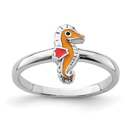 Sterlingsilber Rhodiniert Childs Emailliert Seepferdchen Ring (size 3 Nur)