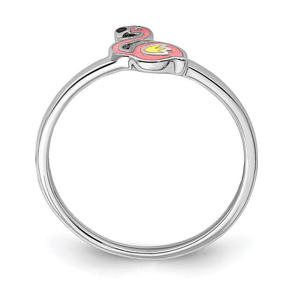 Sterlingsilber Rhodiniert Mehrfarbig Emailliert Flamingo Kinder Ring