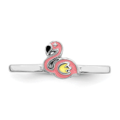 Sterlingsilber Rhodiniert Mehrfarbig Emailliert Flamingo Kinder Ring
