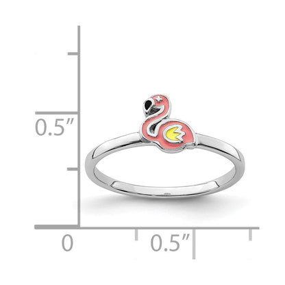 Sterlingsilber Rhodiniert Mehrfarbig Emailliert Flamingo Kinder Ring