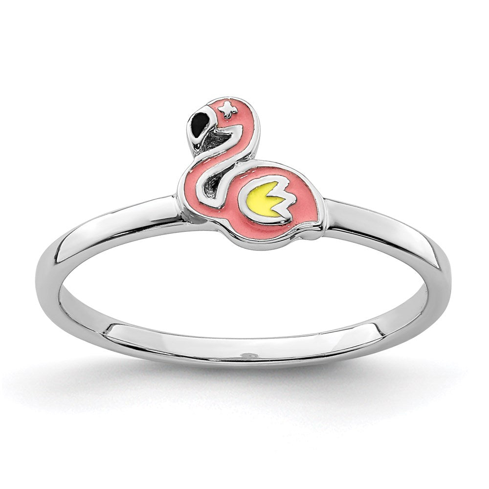 Sterlingsilber Rhodiniert Mehrfarbig Emailliert Flamingo Kinder Ring