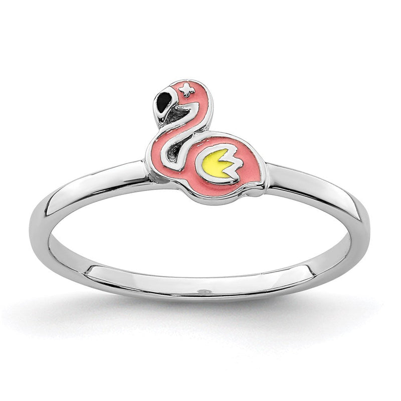 Sterlingsilber Rhodiniert Mehrfarbig Emailliert Flamingo Kinder Ring