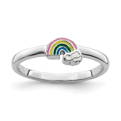 Sterlingsilber Rhodiniert Mehrfarbig Emailliert Regenbogen Kinder Ring