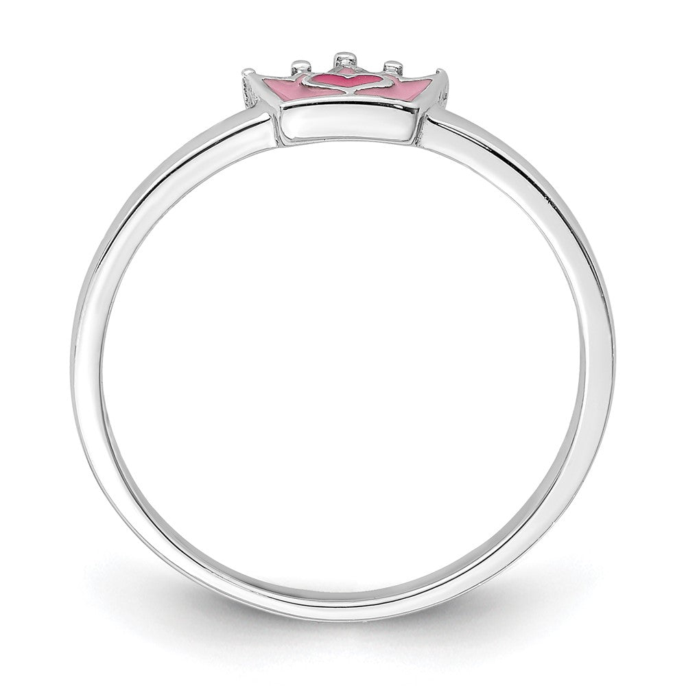 Sterlingsilber Rhodiniert Poliert Rosa Emaille Krone Kinder Ring