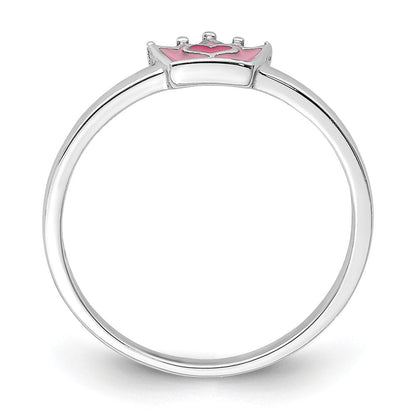 Sterlingsilber Rhodiniert Poliert Rosa Emaille Krone Kinder Ring