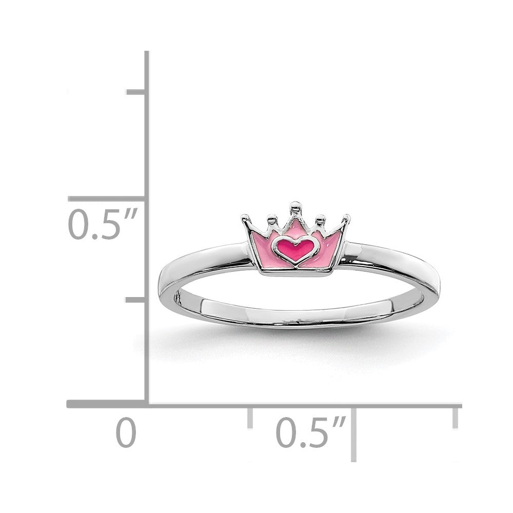 Sterlingsilber Rhodiniert Poliert Rosa Emaille Krone Kinder Ring