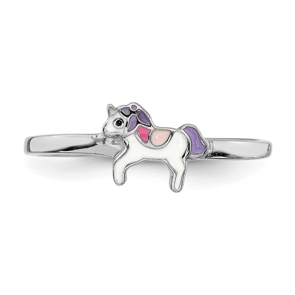 Sterlingsilber Rhodiniert Mehrfarbig Emailliert Einhorn Kinder Ring