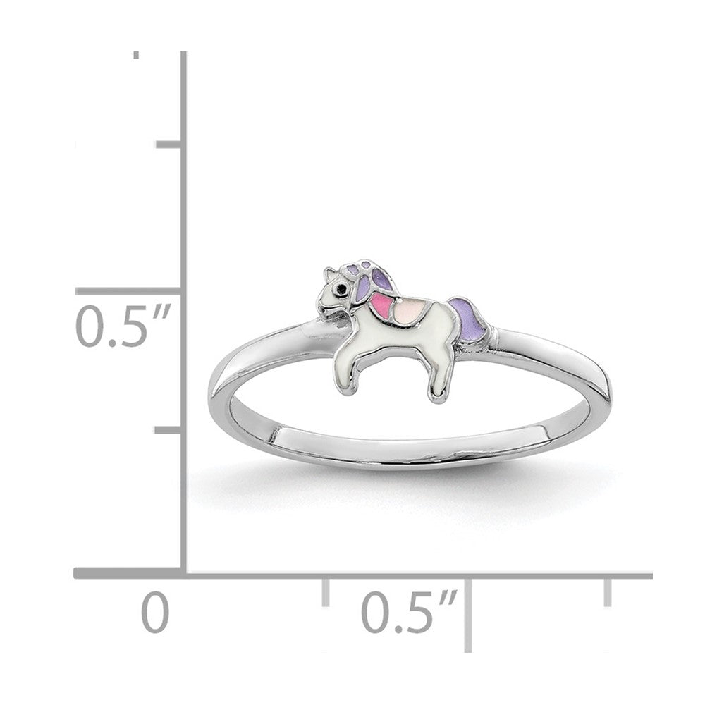 Sterlingsilber Rhodiniert Mehrfarbig Emailliert Einhorn Kinder Ring