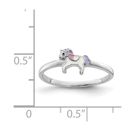 Sterlingsilber Rhodiniert Mehrfarbig Emailliert Einhorn Kinder Ring