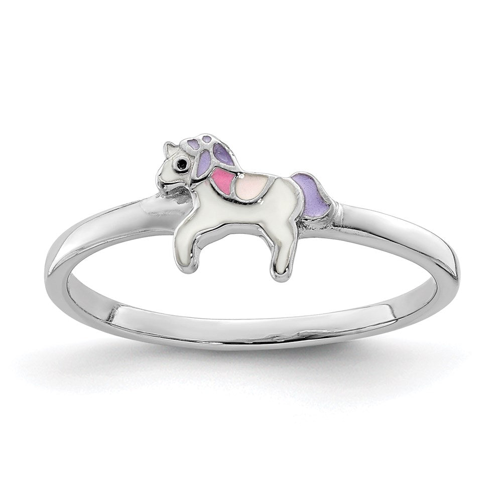 Sterlingsilber Rhodiniert Mehrfarbig Emailliert Einhorn Kinder Ring