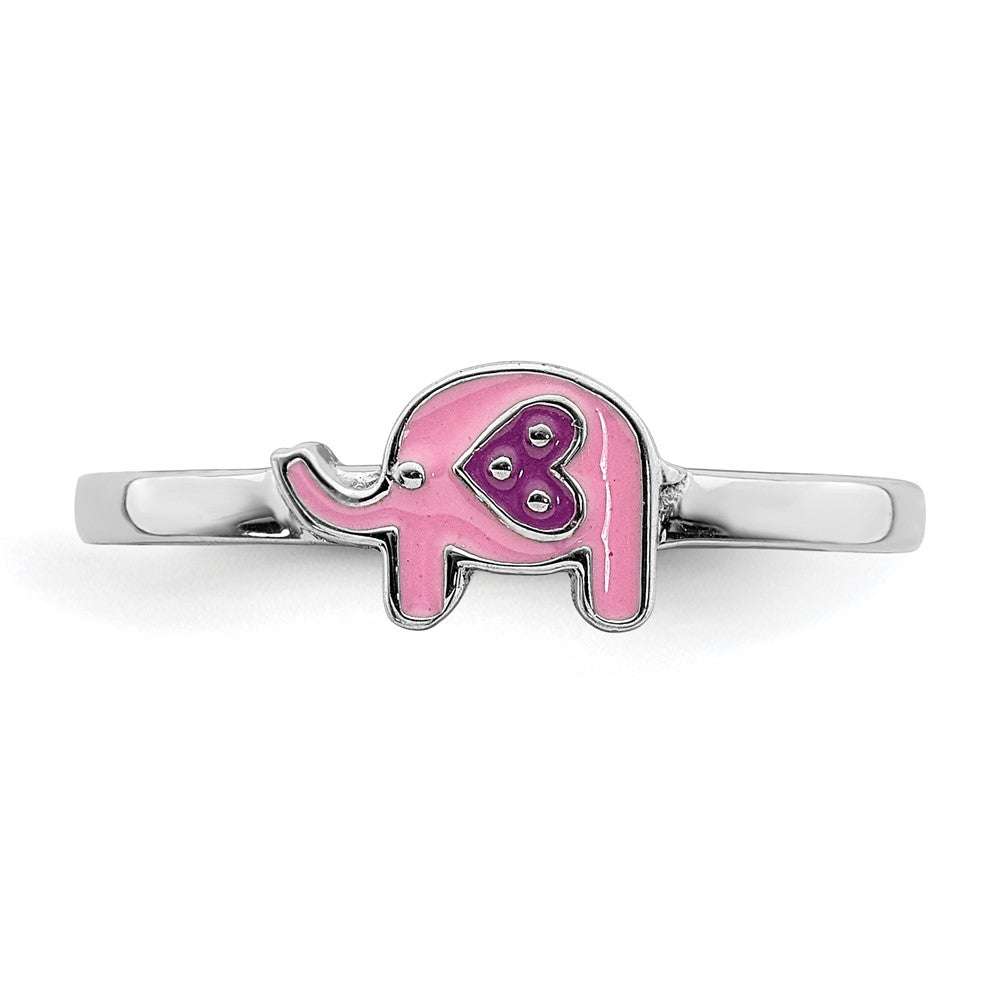 Sterlingsilber Rhodiniert Childs Emailliert Rosa Elefant Ring (size 3 Nur)