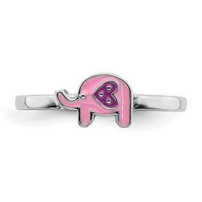 Sterlingsilber Rhodiniert Childs Emailliert Rosa Elefant Ring (size 3 Nur)