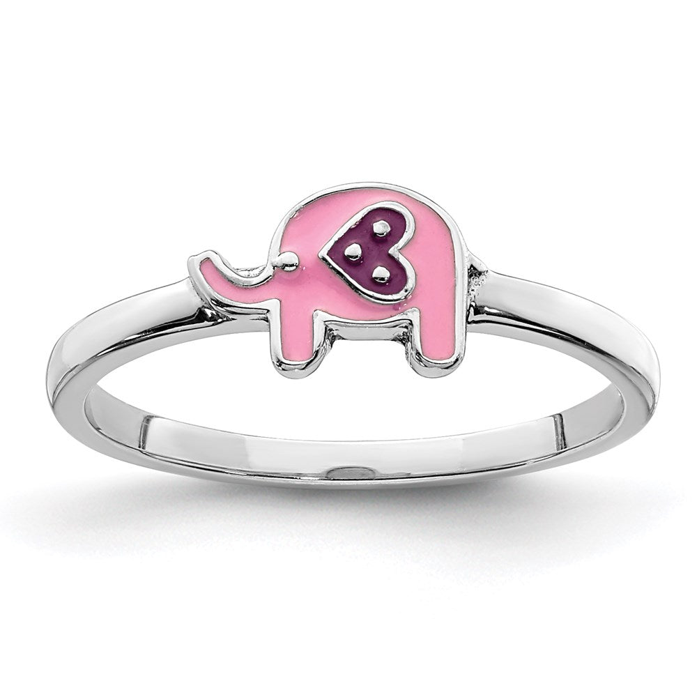 Sterlingsilber Rhodiniert Childs Emailliert Rosa Elefant Ring (size 3 Nur)