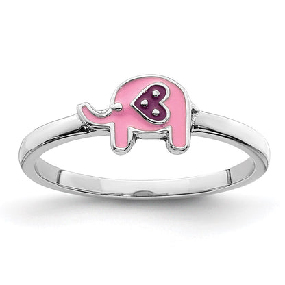 Sterlingsilber Rhodiniert Childs Emailliert Rosa Elefant Ring (size 3 Nur)