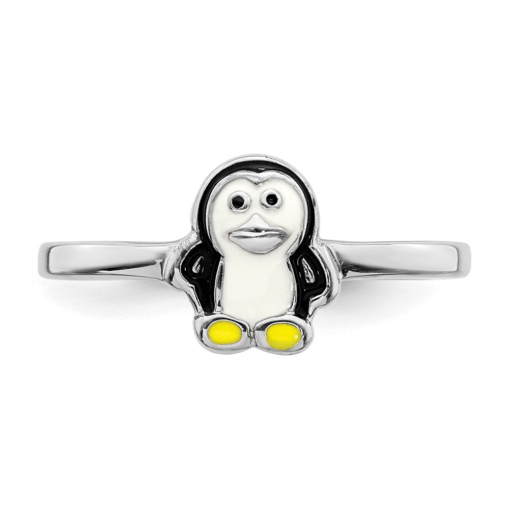Sterlingsilber Rhodiniert Childs Emailliert Pinguin Ring (size 3 Nur)