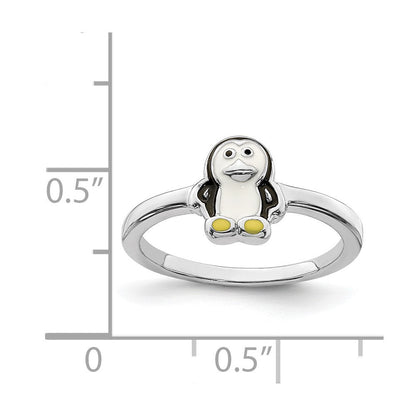 Sterlingsilber Rhodiniert Childs Emailliert Pinguin Ring (size 3 Nur)
