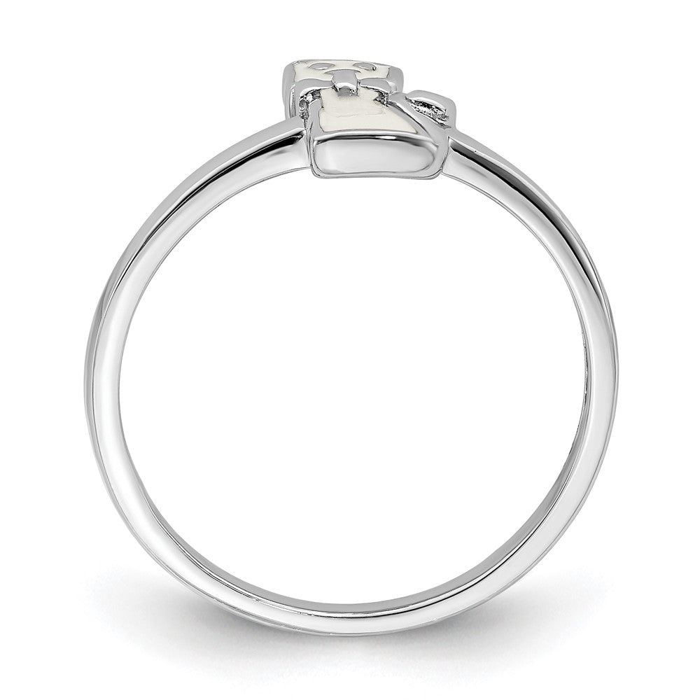 Sterlingsilber Rhodiniert Childs Emailliert Weiß Katze Ring (size 4 Nur)