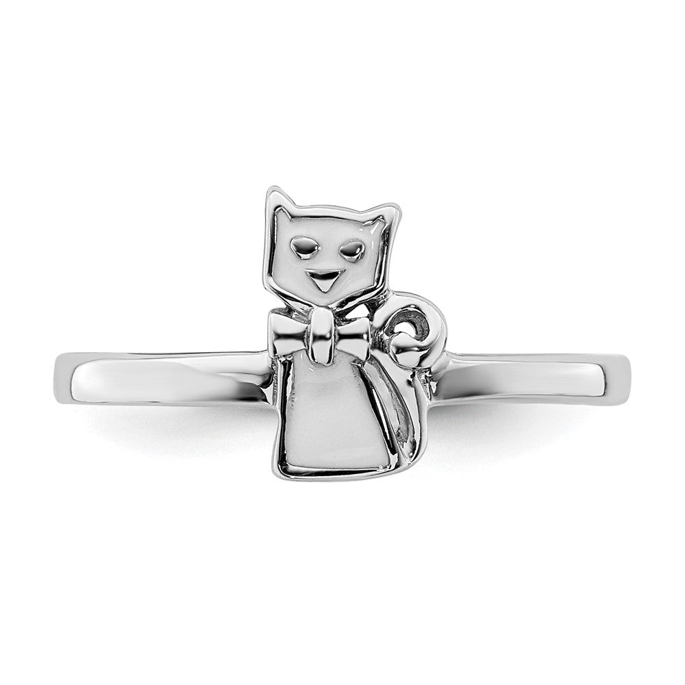 Sterlingsilber Rhodiniert Childs Emailliert Weiß Katze Ring (size 4 Nur)