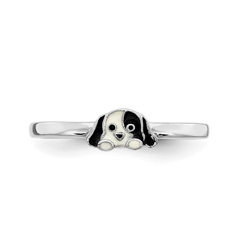 Sterlingsilber Rhodiniert Schwarz & Weiß Emailliert Puppy Kinder Ring