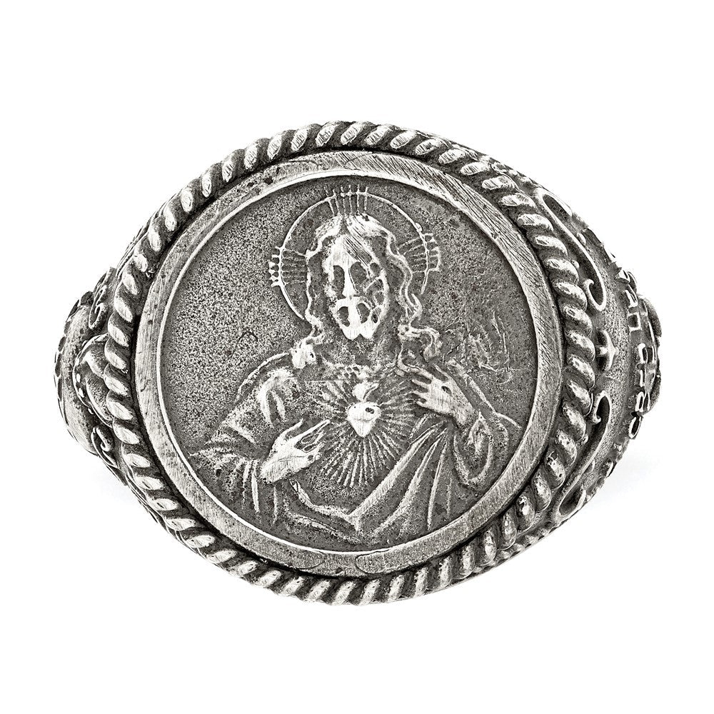 Sterlingsilber Antikisiert Heilig Herz Of Jesus Ring (size 9 Nur)