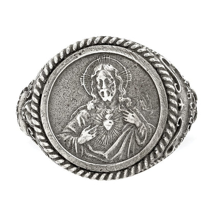 Sterlingsilber Antikisiert Heilig Herz Of Jesus Ring (size 9 Nur)