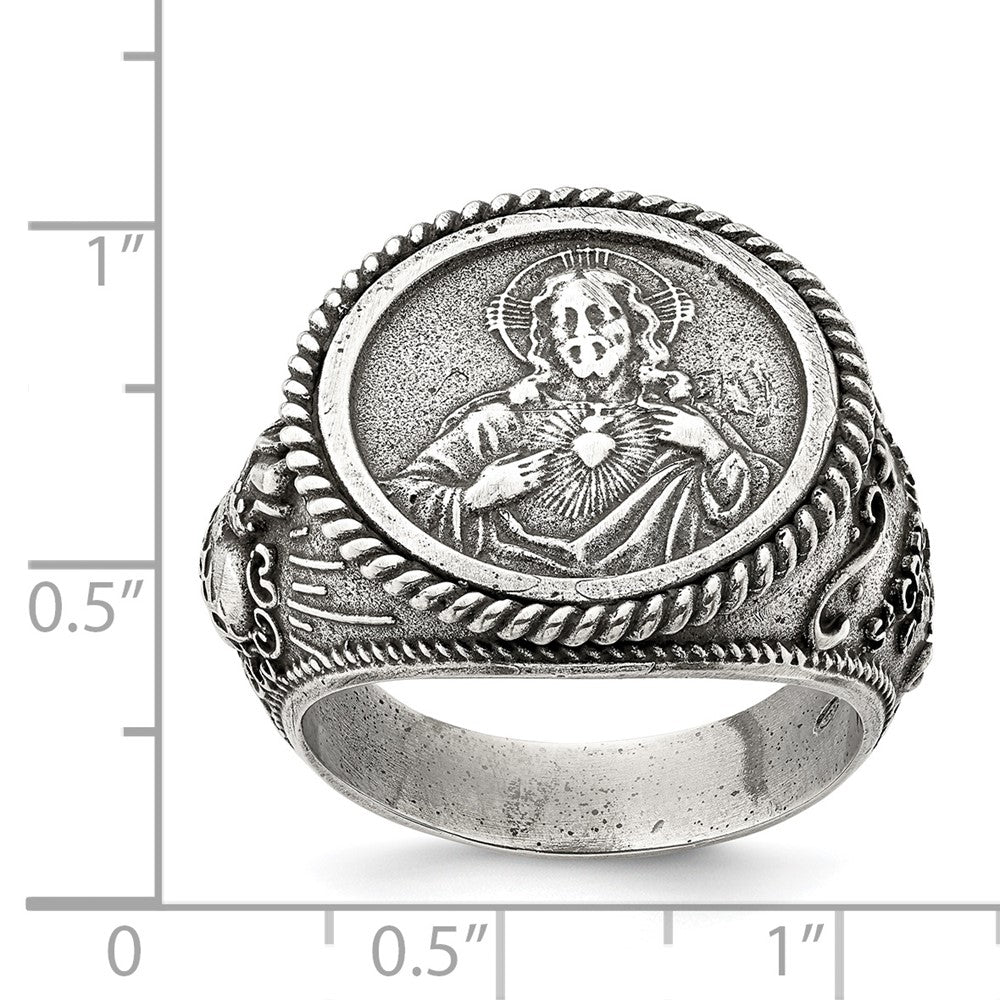 Sterlingsilber Antikisiert Heilig Herz Of Jesus Ring (size 9 Nur)