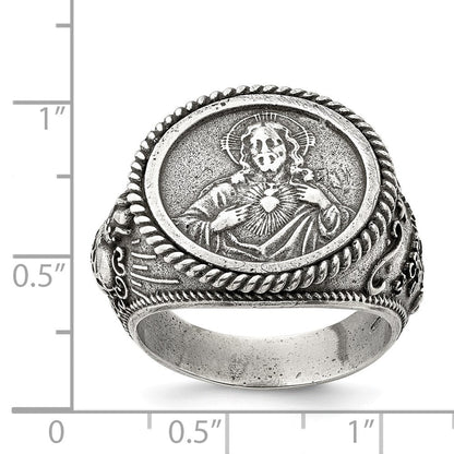 Sterlingsilber Antikisiert Heilig Herz Of Jesus Ring (size 9 Nur)