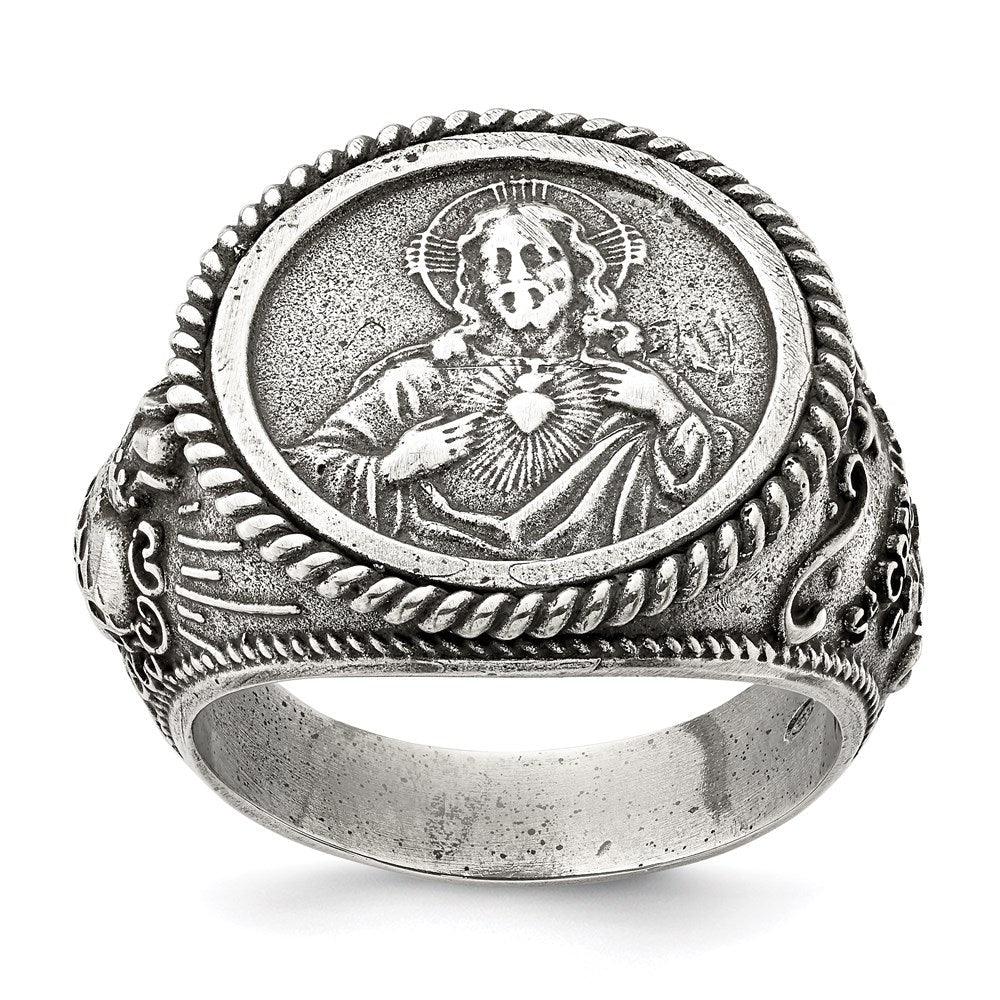 Sterlingsilber Antikisiert Heilig Herz Of Jesus Ring (size 9 Nur)