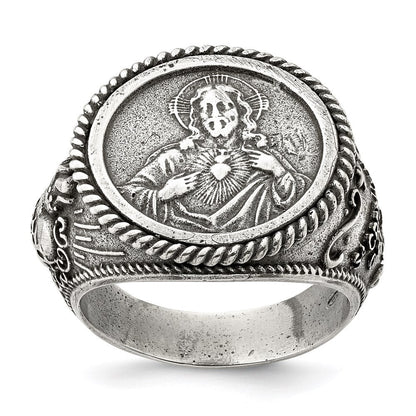 Sterlingsilber Antikisiert Heilig Herz Of Jesus Ring (size 9 Nur)