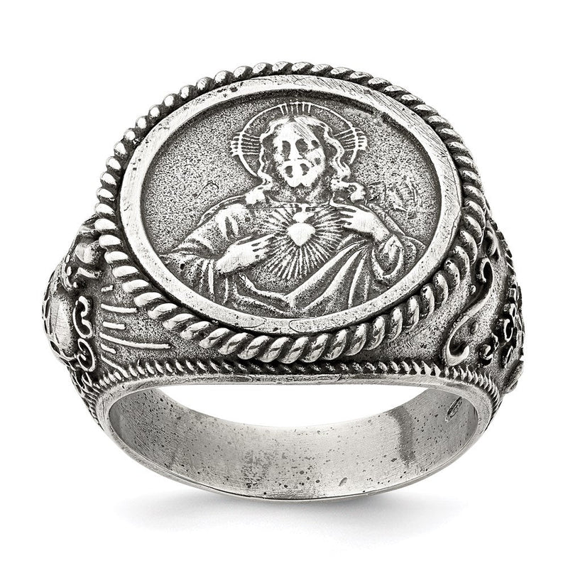 Sterlingsilber Antikisiert Heilig Herz Of Jesus Ring (size 9 Nur)