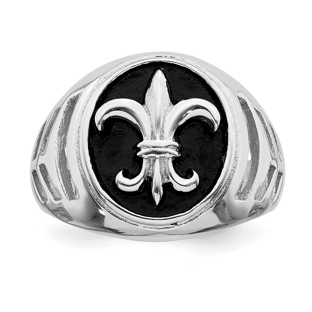 Sterlingsilber Rhodiniert & Antikisiert Fleur De Lis Ring