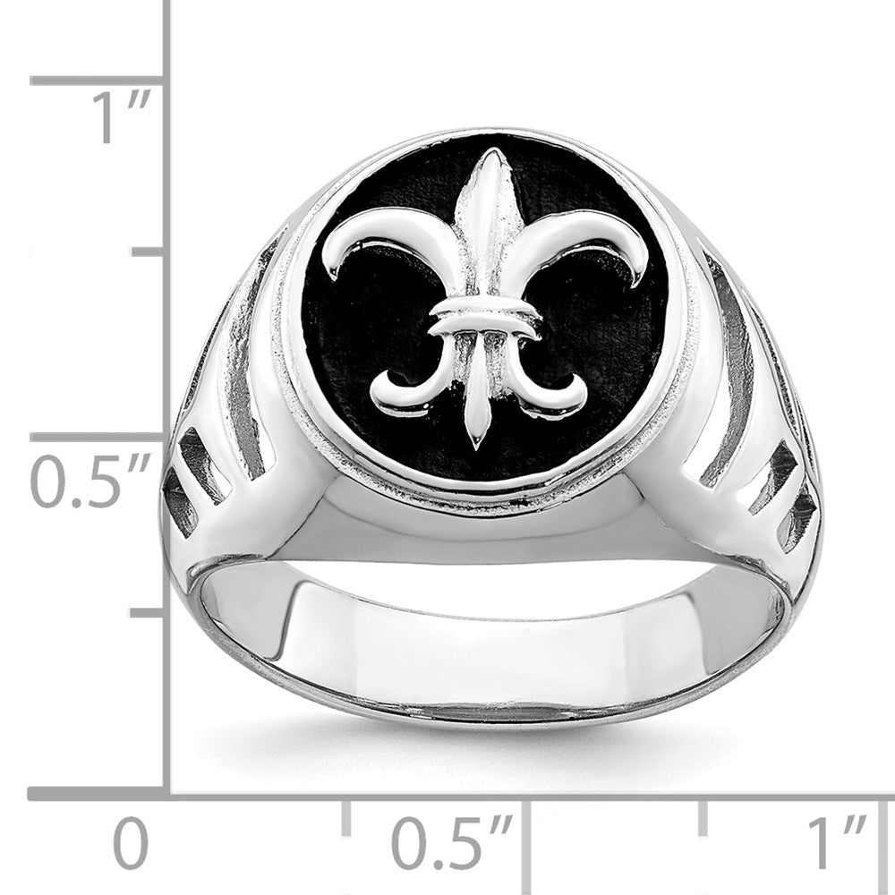 Sterlingsilber Rhodiniert & Antikisiert Fleur De Lis Ring