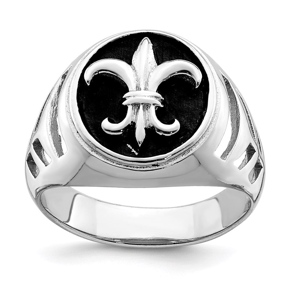 Sterlingsilber Rhodiniert & Antikisiert Fleur De Lis Ring