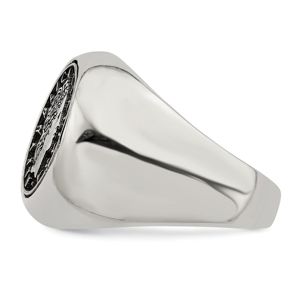 Sterlingsilber Poliert mit Antikisiert Replica 50 Lire Italienisch Münze Ring (size 9 Nur)