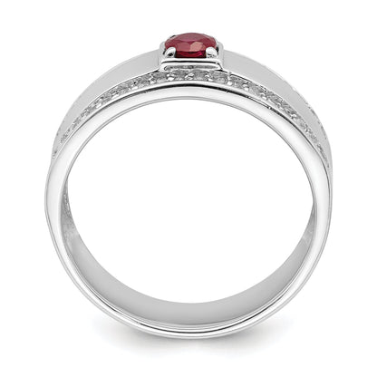 Sterlingsilber Rhodiniert Herren African Rubin und Weiß Topas Ring