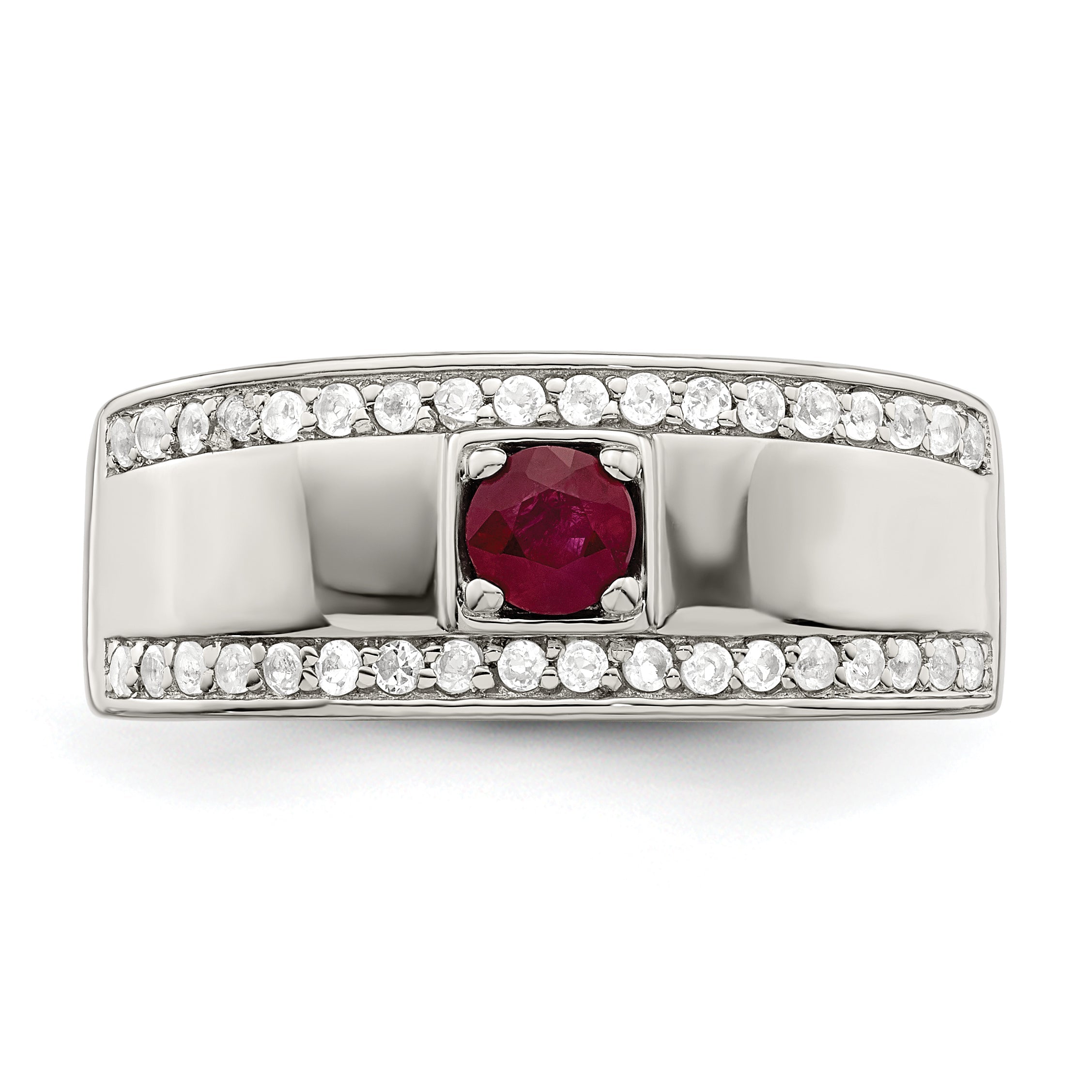 Sterlingsilber Rhodiniert Herren African Rubin und Weiß Topas Ring