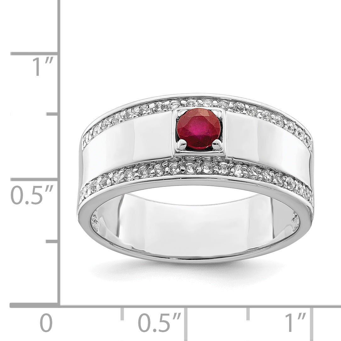 Sterlingsilber Rhodiniert Herren African Rubin und Weiß Topas Ring