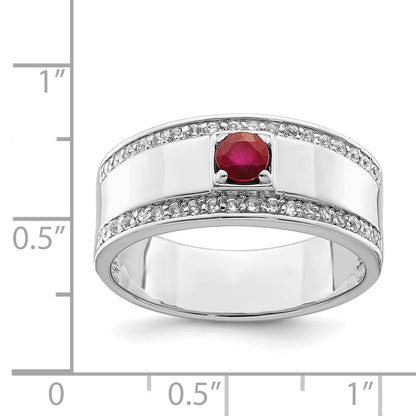 Sterlingsilber Rhodiniert Herren African Rubin und Weiß Topas Ring