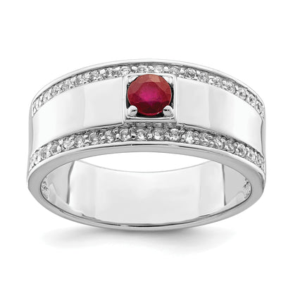 Sterlingsilber Rhodiniert Herren African Rubin und Weiß Topas Ring