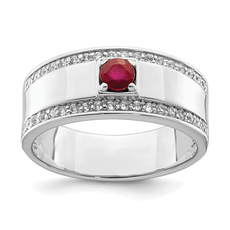 Sterlingsilber Rhodiniert Herren African Rubin und Weiß Topas Ring