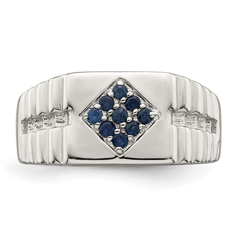 Sterlingsilber Rhodiniert Herren Blau Saphir Ring
