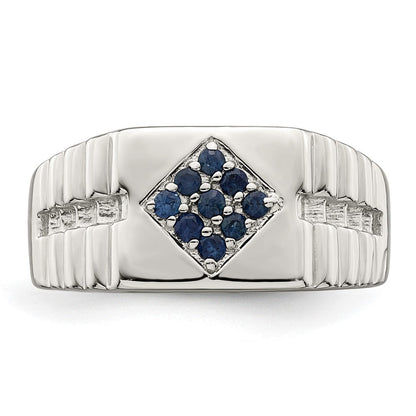 Sterlingsilber Rhodiniert Herren Blau Saphir Ring