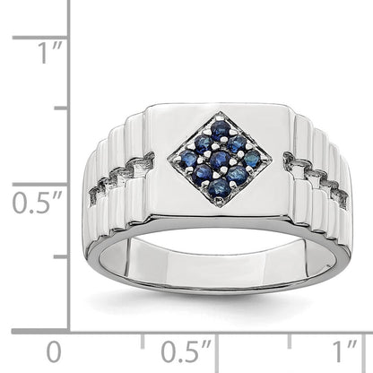 Sterlingsilber Rhodiniert Herren Blau Saphir Ring