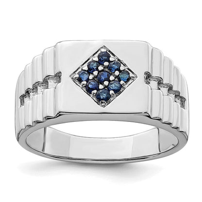 Sterlingsilber Rhodiniert Herren Blau Saphir Ring