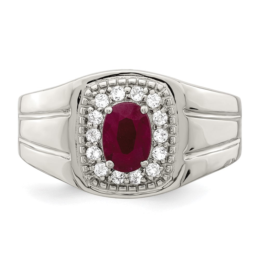 Sterlingsilber Rhodiniert Herren African Rubin und Weiß Topas Ring