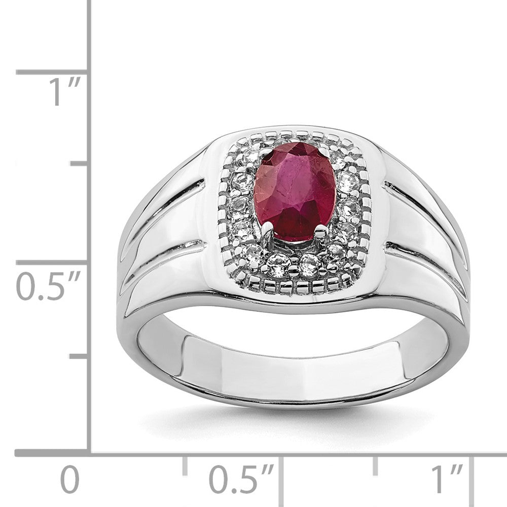 Sterlingsilber Rhodiniert Herren African Rubin und Weiß Topas Ring