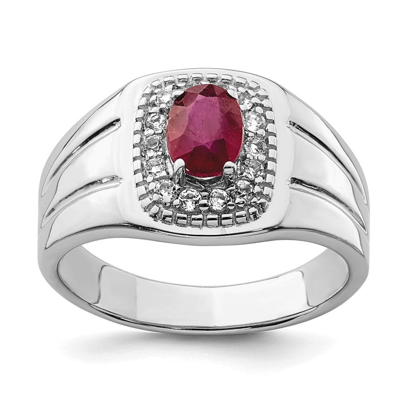 Sterlingsilber Rhodiniert Herren African Rubin und Weiß Topas Ring