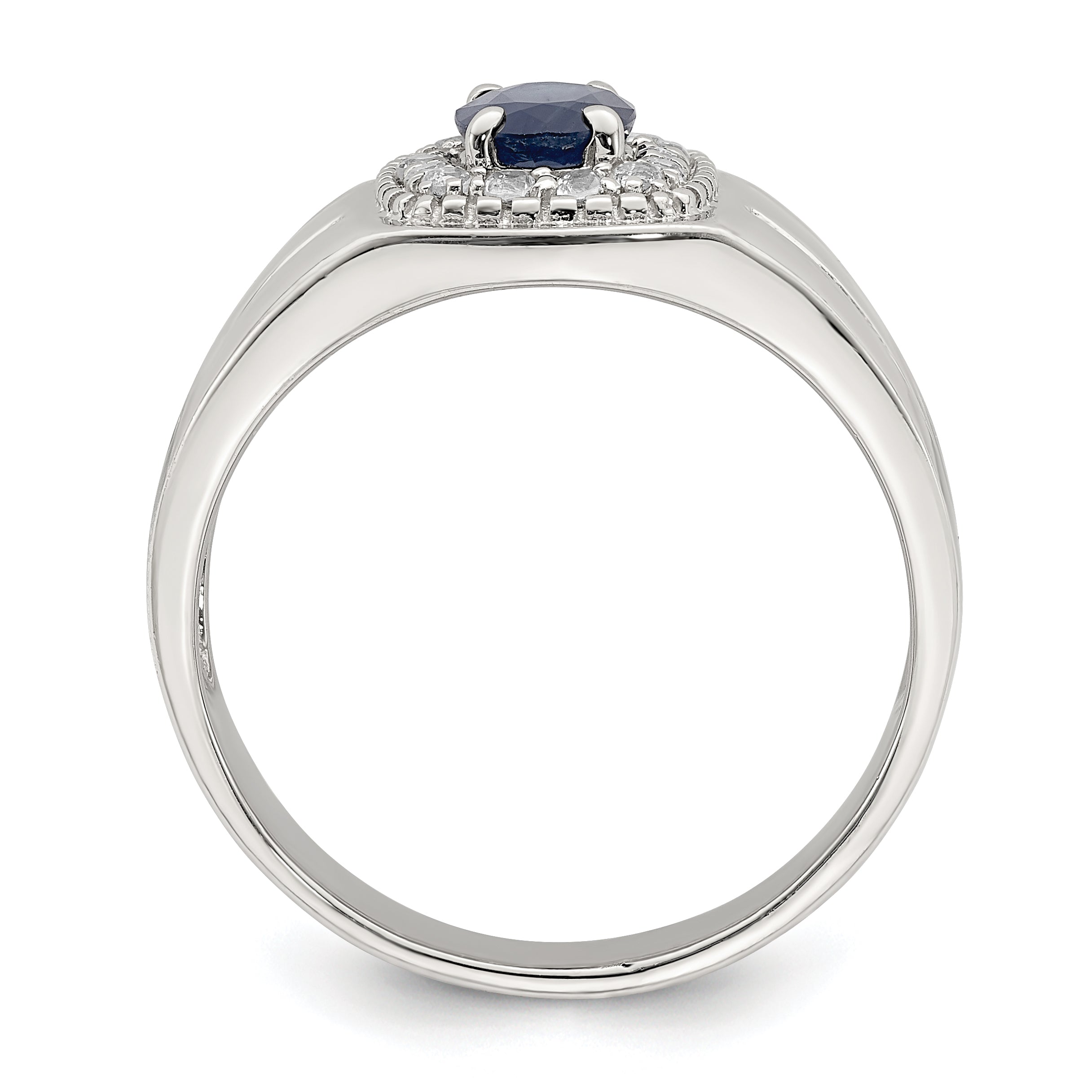 Sterlingsilber Rhodiniert Herren Blau Saphir und Weiß Topas Ring